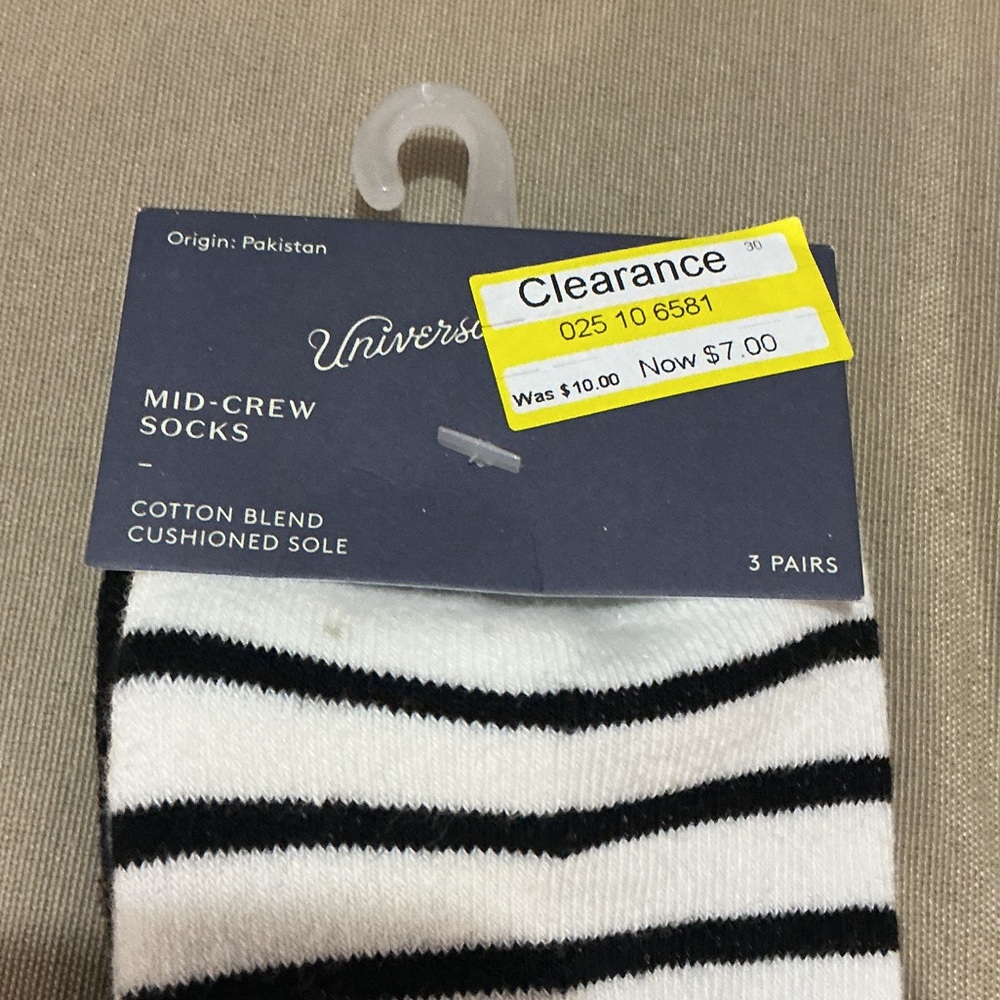 Universal Striped Black and White Mid-Crew Socks